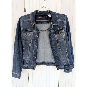 Wrangler Authentics Denim Jacket Stretch Blue Fitted Trucker Style Size M